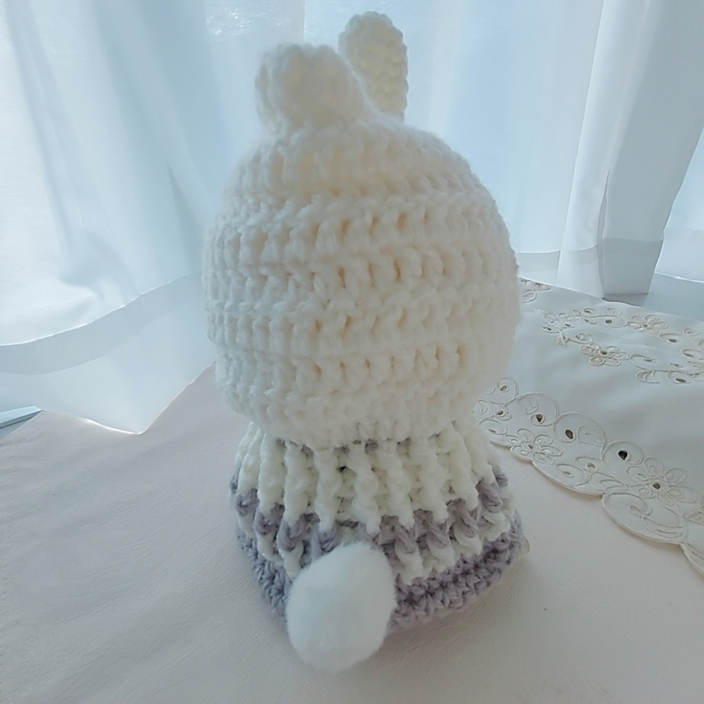 わんぱくぬいサイズ着ぐるみ 白ライトグレーうさ耳しっぽ付