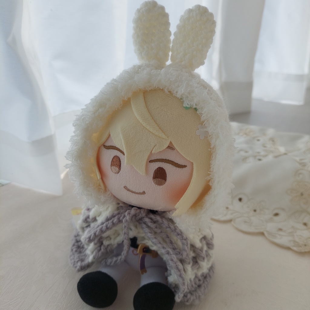 わんぱくぬいサイズ着ぐるみ 白ライトグレーうさ耳しっぽ付