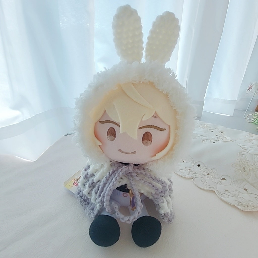 わんぱくぬいサイズ着ぐるみ 白ライトグレーうさ耳しっぽ付