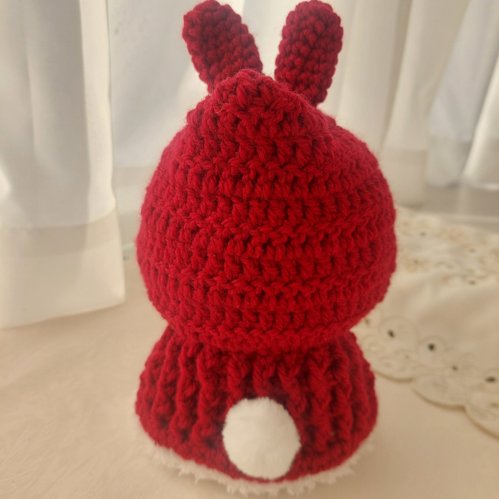 わんぱくぬいサイズ ぬい服 ルージュレッド白うさ耳しっぽ付