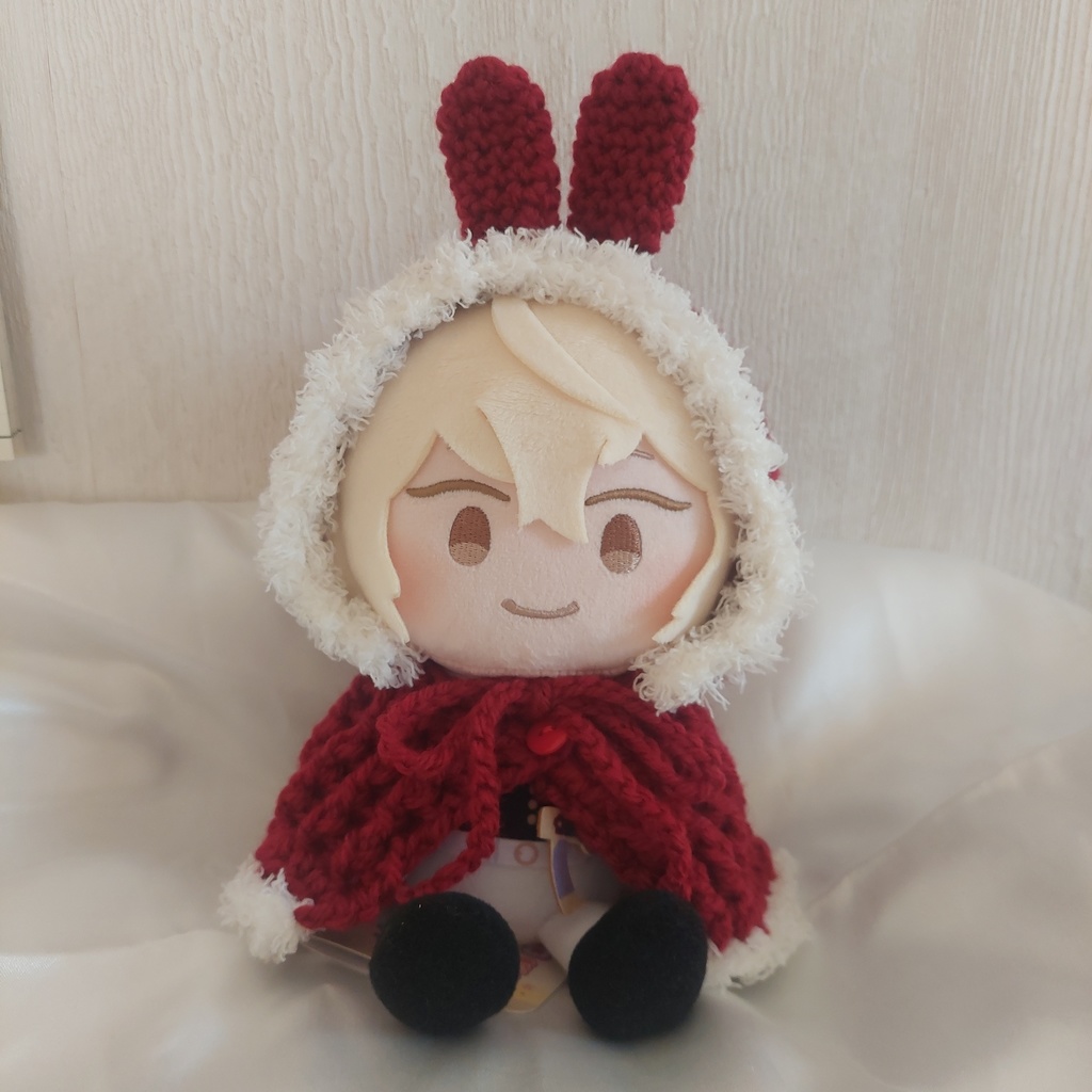 わんぱくぬいサイズ ぬい服 ルージュレッド白うさ耳しっぽ付