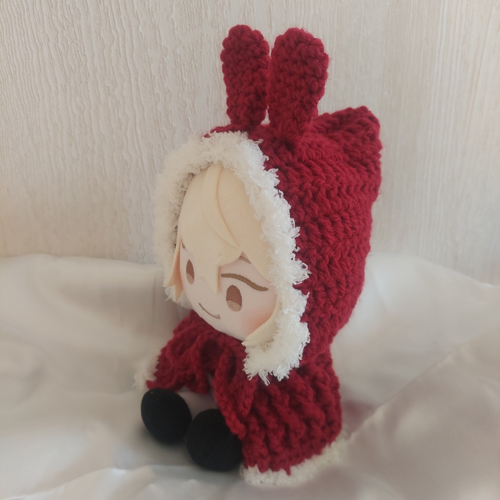 わんぱくぬいサイズ ぬい服 ルージュレッド白うさ耳しっぽ付