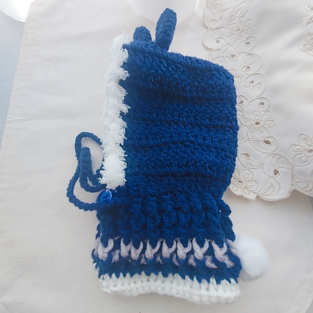 わんぱくぬい着ぐるみ 紺色グレーモフモフ白うさ耳しっぽ付