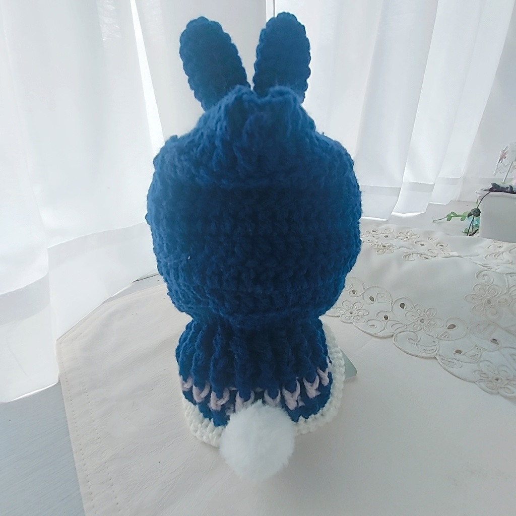 わんぱくぬい着ぐるみ 紺色グレーモフモフ白うさ耳しっぽ付