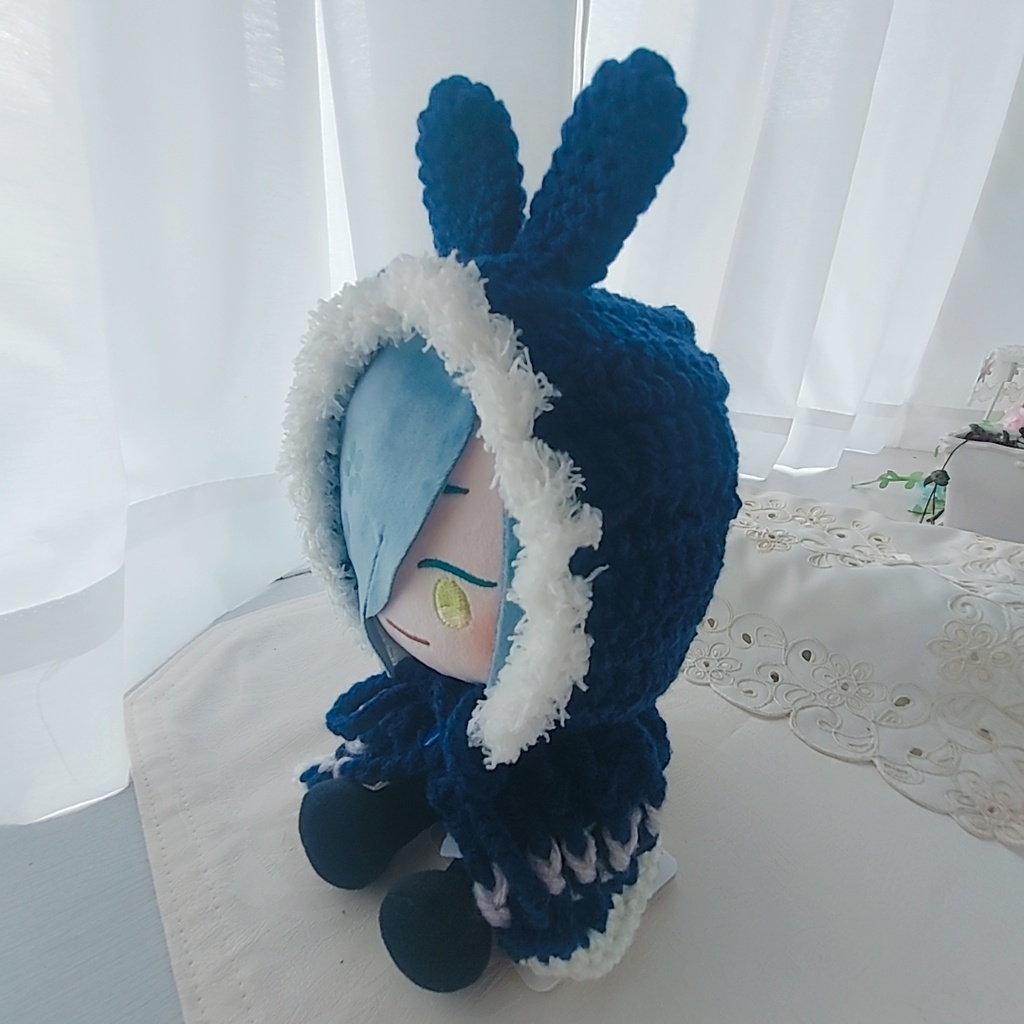 わんぱくぬい着ぐるみ 紺色グレーモフモフ白うさ耳しっぽ付