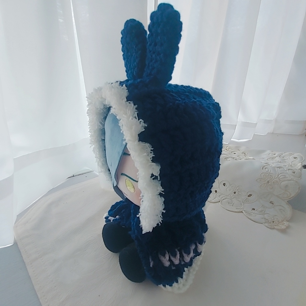 わんぱくぬい着ぐるみ 紺色グレーモフモフ白うさ耳しっぽ付