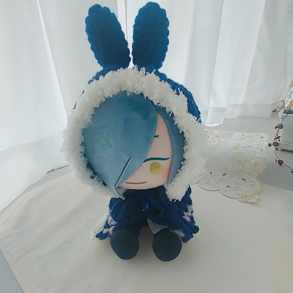 わんぱくぬい着ぐるみ 紺色グレーモフモフ白うさ耳しっぽ付