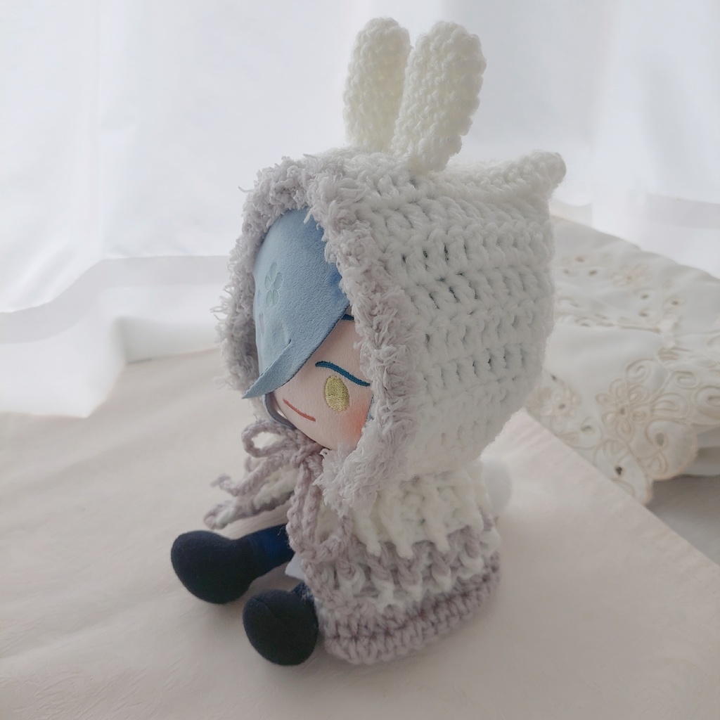 わんぱくぬい着ぐるみ 白ライトグレーモフうさ耳しっぽ付