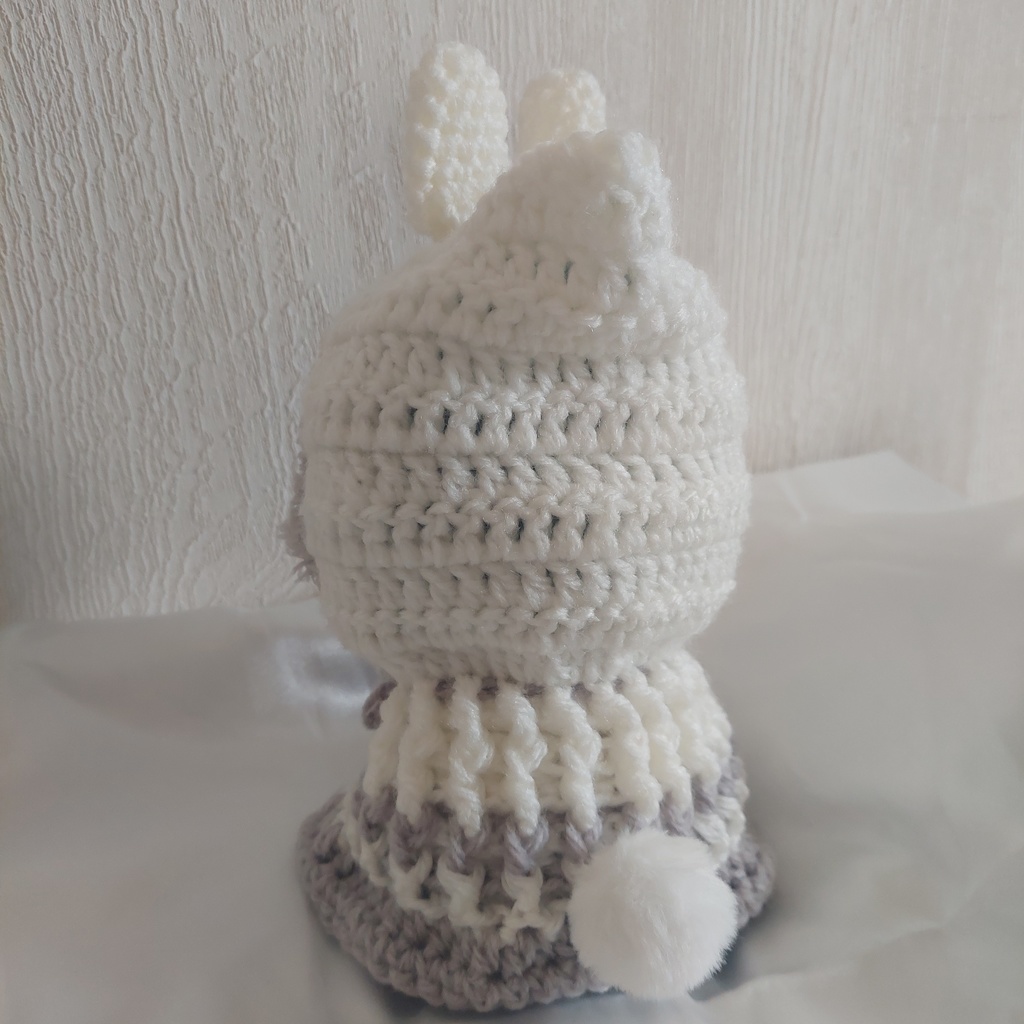 わんぱくぬい着ぐるみ 白ライトグレーモフうさ耳しっぽ付