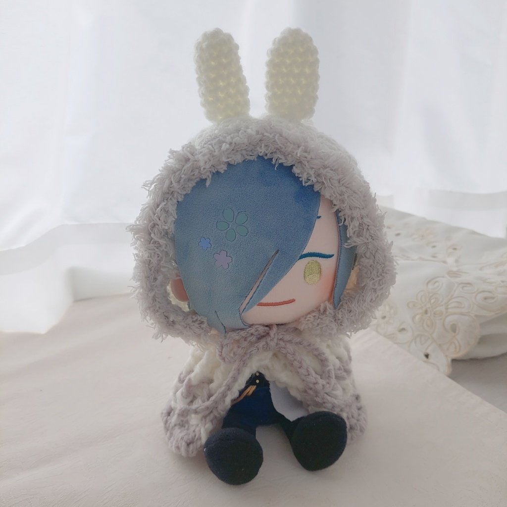 わんぱくぬい着ぐるみ 白ライトグレーモフうさ耳しっぽ付