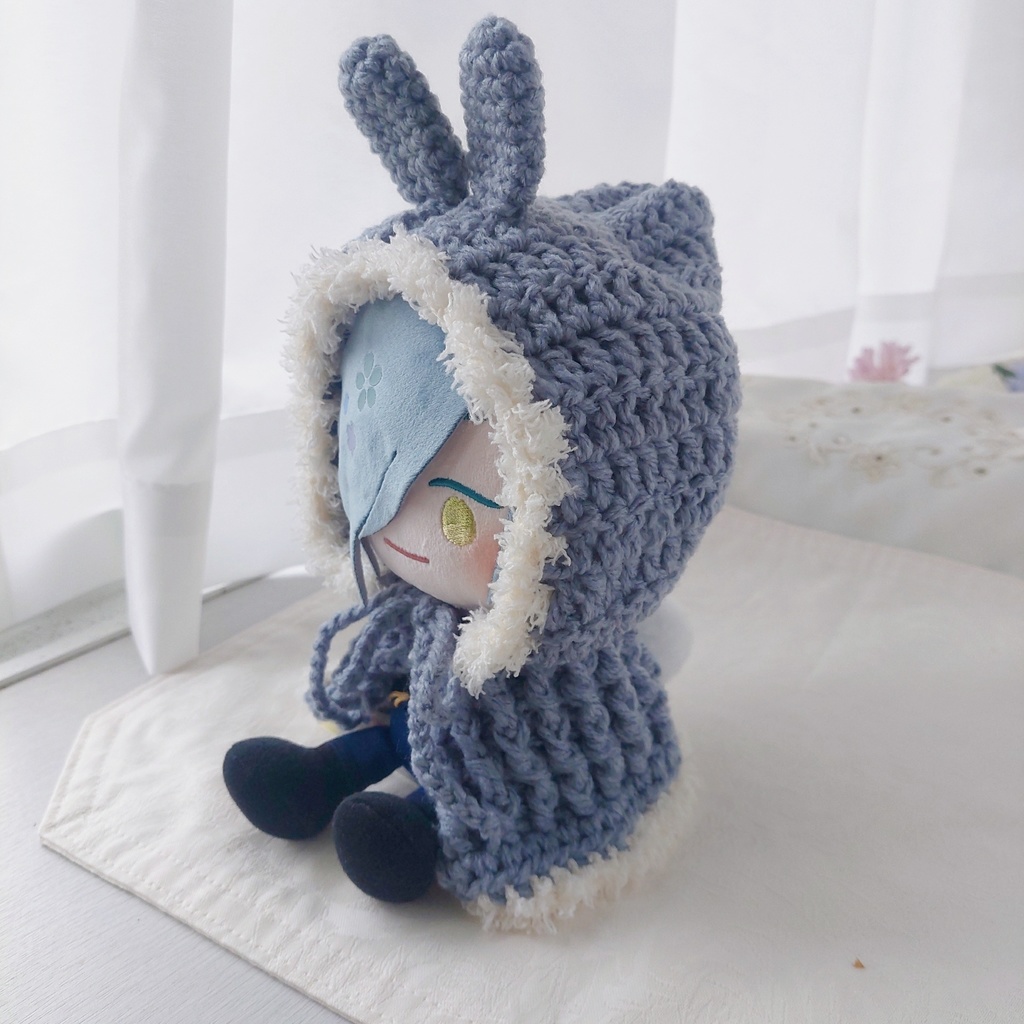 わんぱくぬいサイズ着ぐるみ　くすみブルーうさ耳しっぽ付