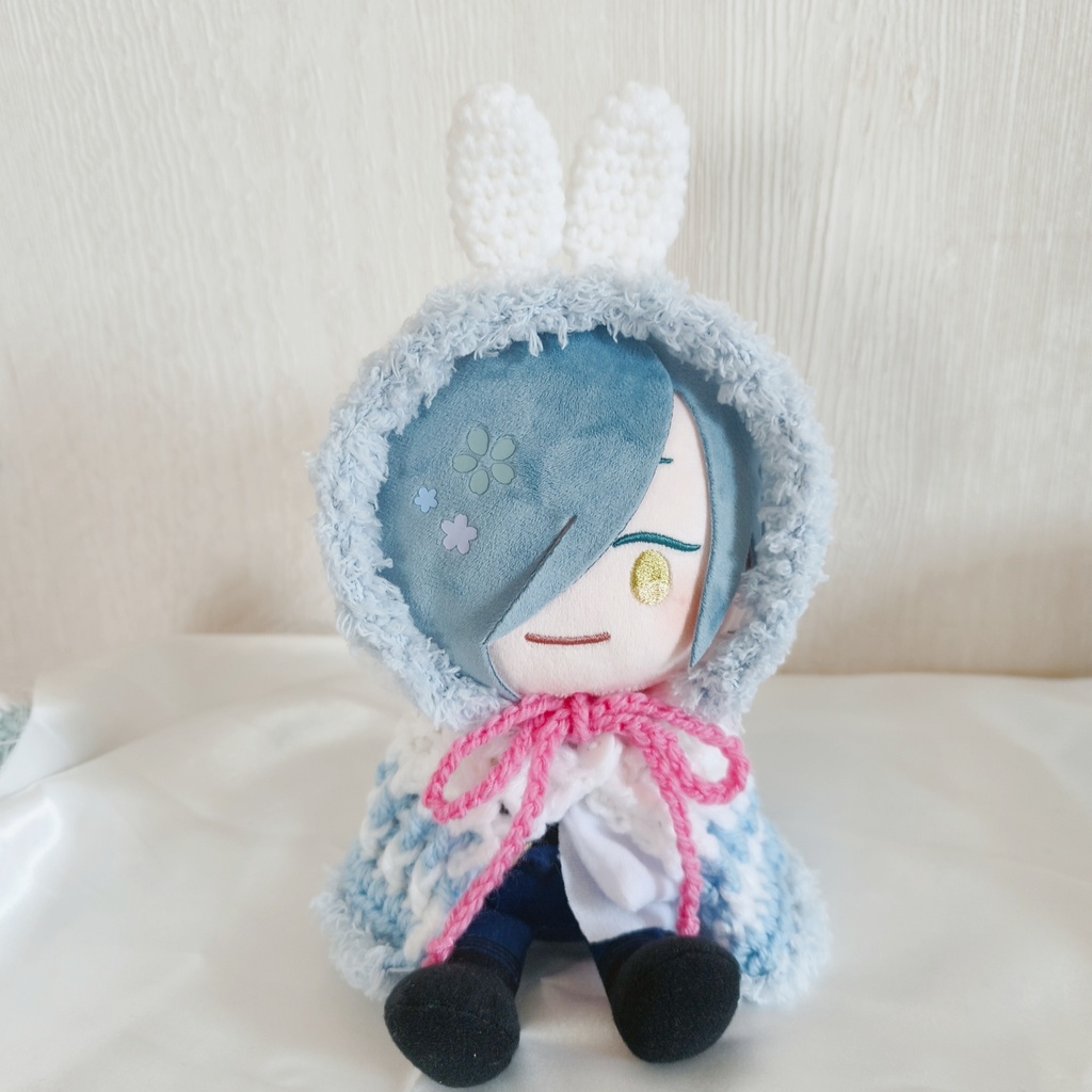 わんぱくぬい着ぐるみ 白水色うさ耳しっぽ付 ヒモ色変更可能