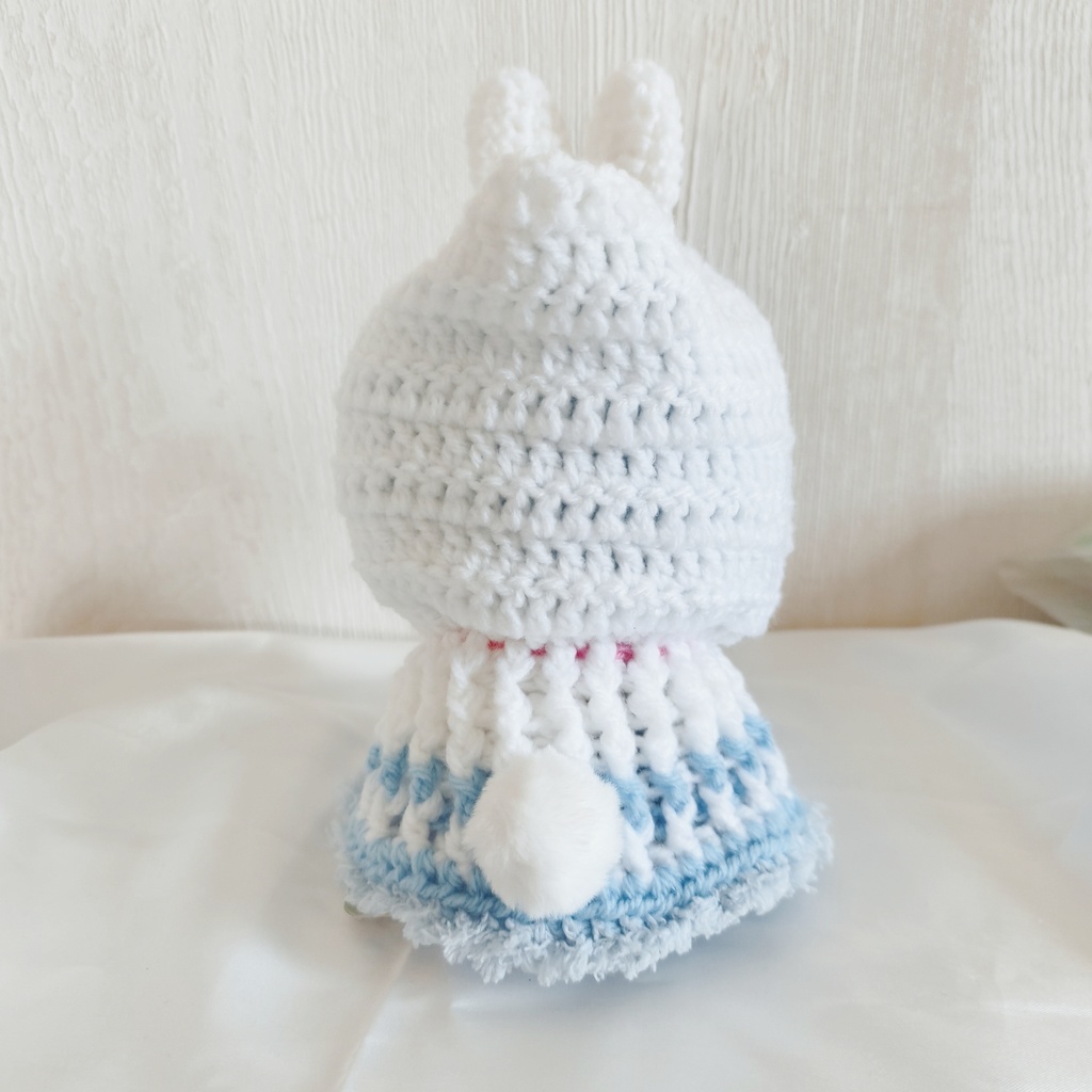 わんぱくぬい着ぐるみ 白水色うさ耳しっぽ付 ヒモ色変更可能