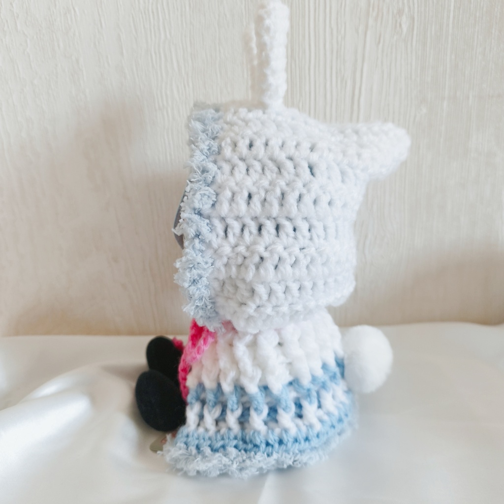 わんぱくぬい着ぐるみ 白水色うさ耳しっぽ付 ヒモ色変更可能