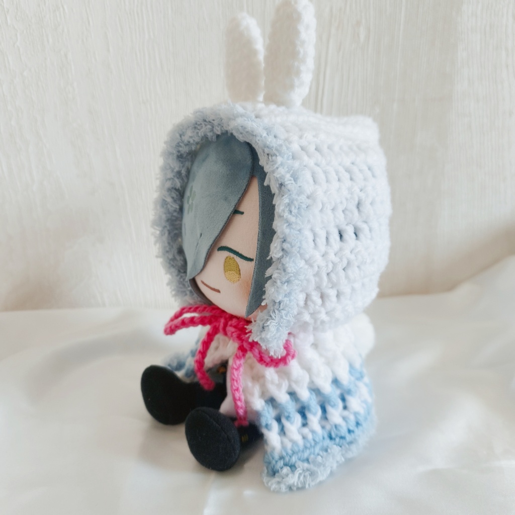 わんぱくぬい着ぐるみ　白水色うさ耳しっぽ付　ヒモ色変更可能