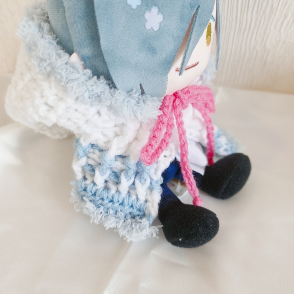 わんぱくぬい着ぐるみ 白水色うさ耳しっぽ付 ヒモ色変更可能