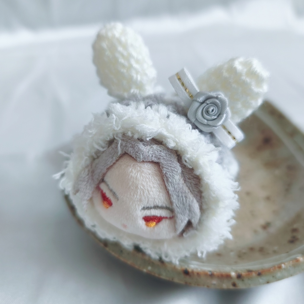 ミニもちマス着ぐるみ うさ耳白グレーバラ