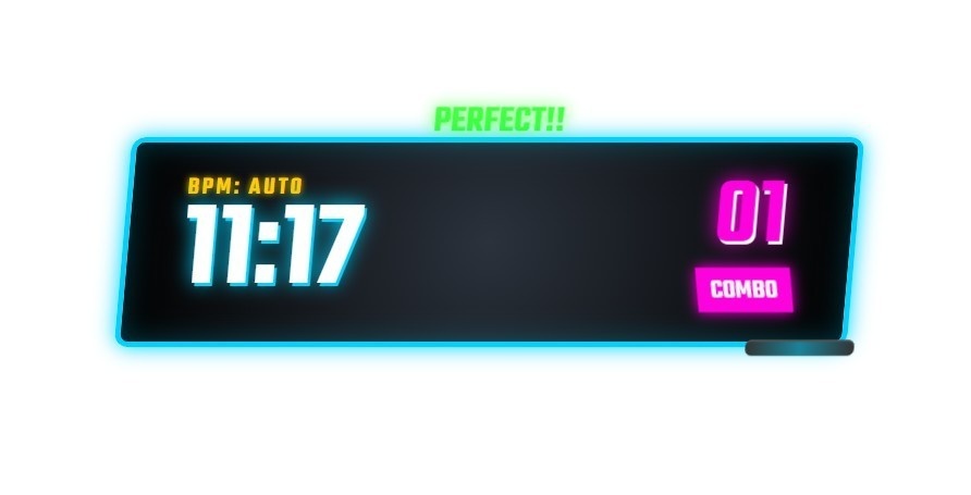 【OBS】ずっとPERFECT判定！音ゲー風デジタル時計【動く/HTML】