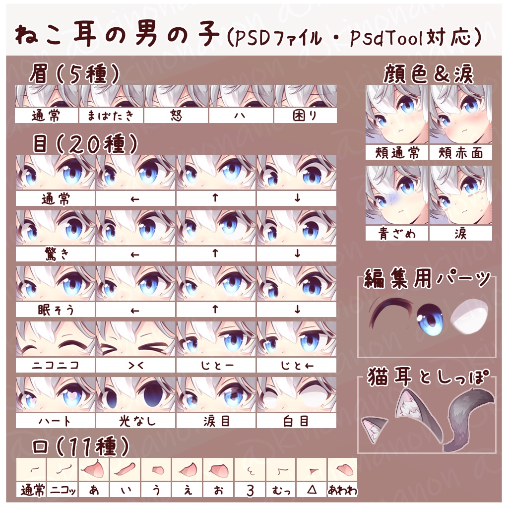 立ち絵素材_ねこみみの男の子_PSDTool可