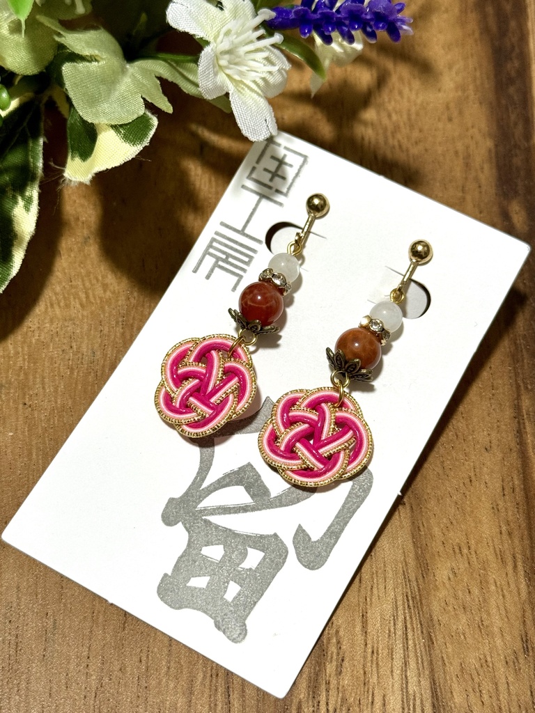 【留】イヤリング-赤瑪瑙-[T-03]