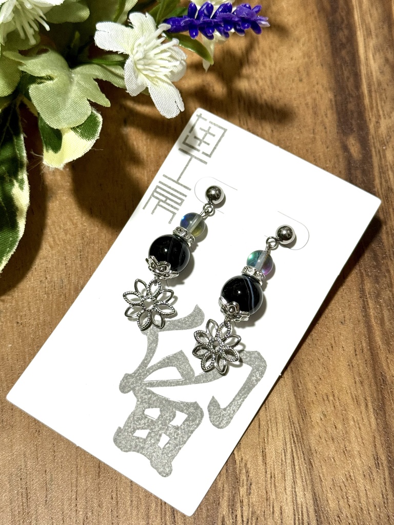 【留】ピアス-オニキス-[T-04]