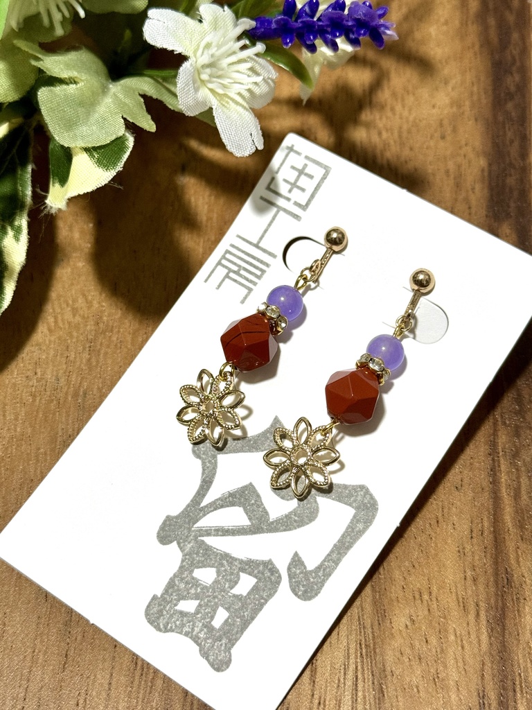 【留】イヤリング-赤瑪瑙-[T-06]