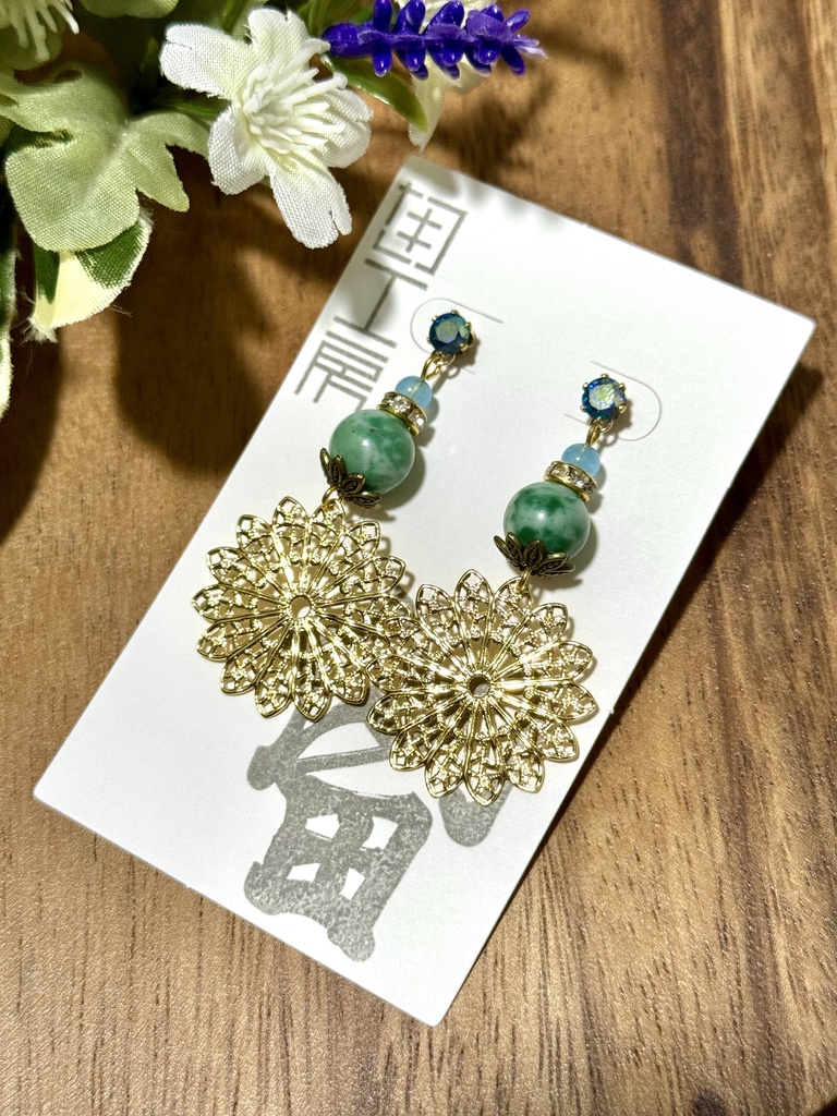 【留】ピアス-翡翠-[T-09]