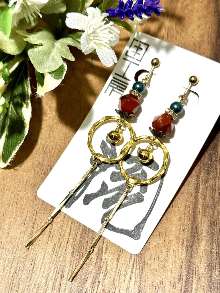 【流】イヤリング-赤石-[N-08]