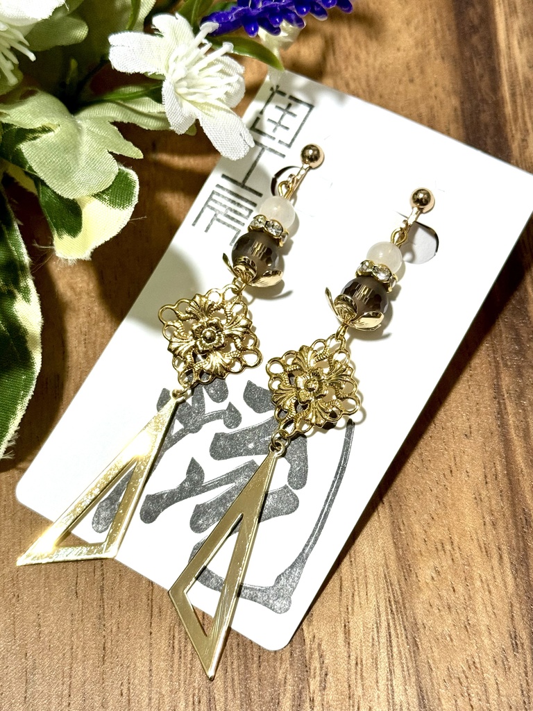 【流】イヤリング-茶水晶-[N-15]