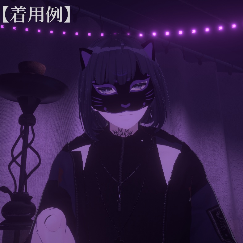 化け猫面 3Dモデル 半面・面頬・面紐・タッセル付