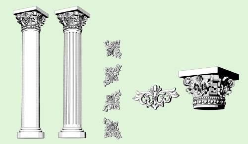 ロココ調装飾の柱・彫刻のセット３D