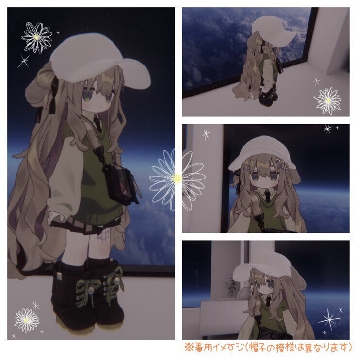 動きに合わせて耳が動く帽子★ 白黒2色 VRChat