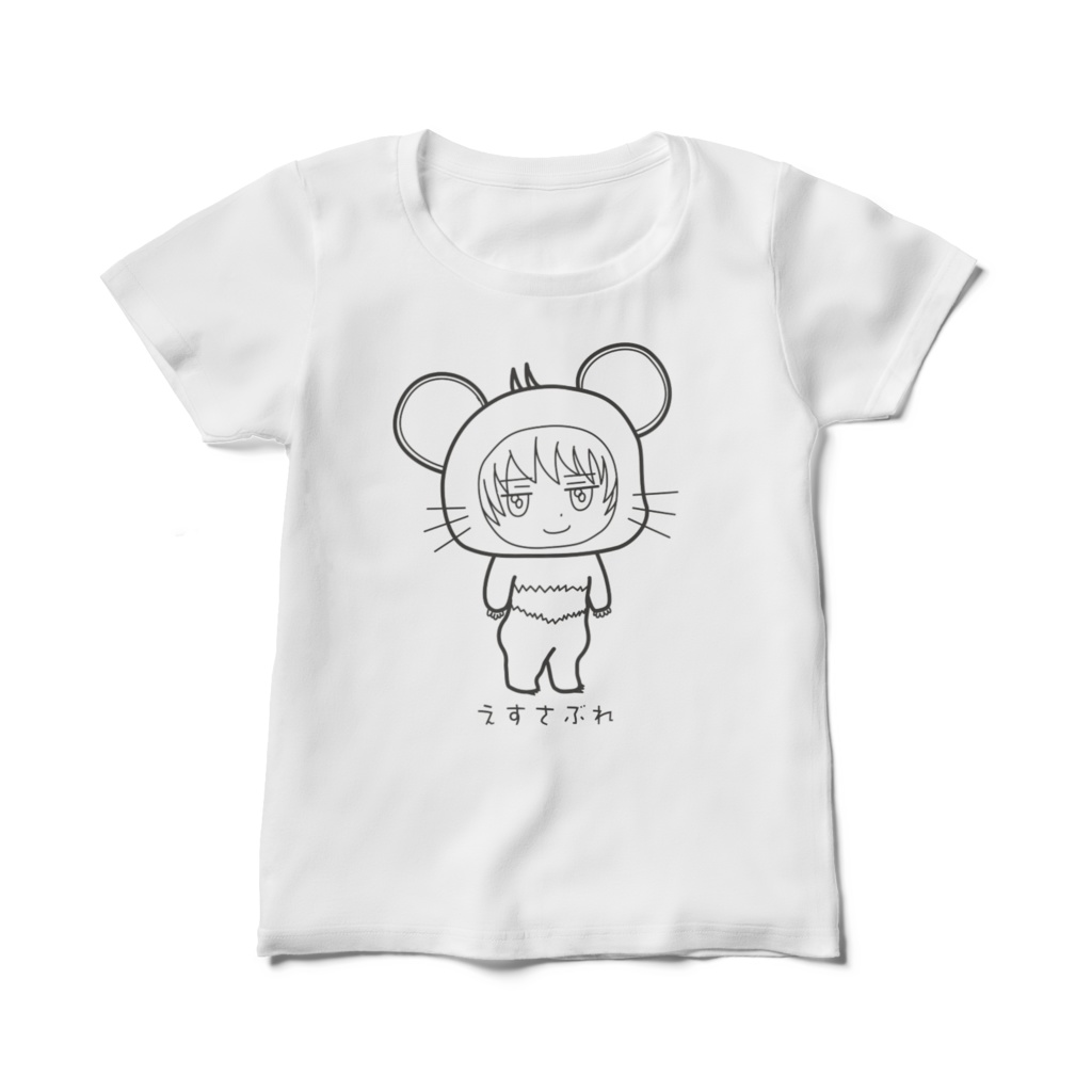 レディース白Tシャツ ねずみさぶれ(モノクロ)