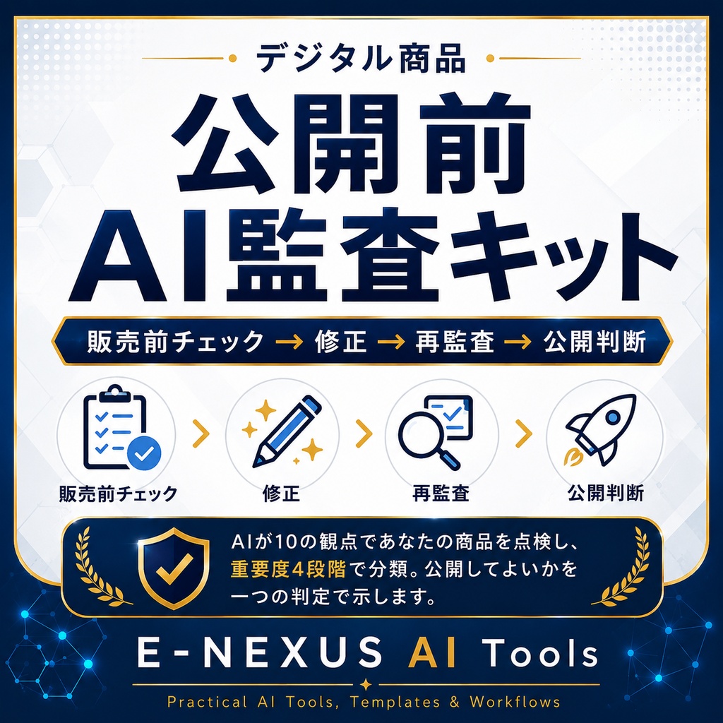 デジタル商品 公開前AI監査キット｜販売前チェック→修正→再監査→公開判断