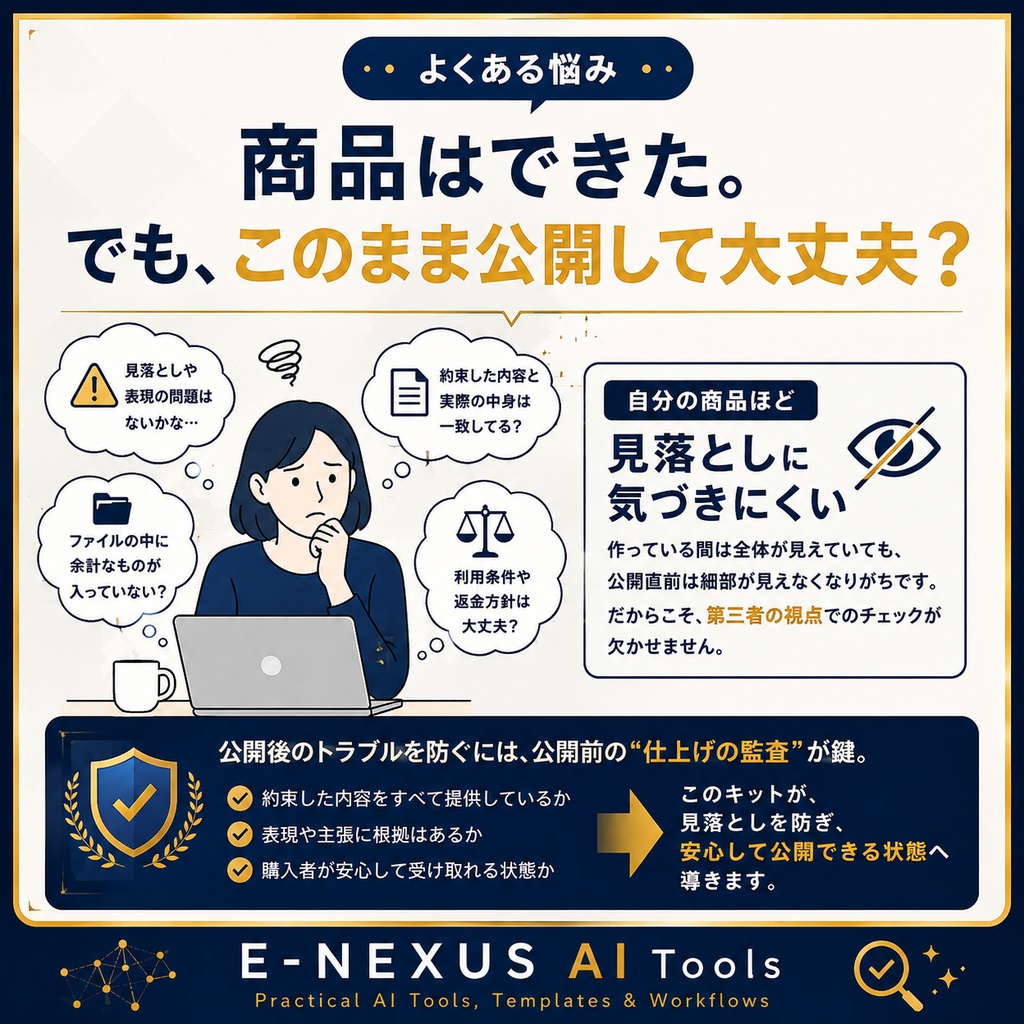デジタル商品 公開前AI監査キット|販売前チェック→修正→再監査→公開判断