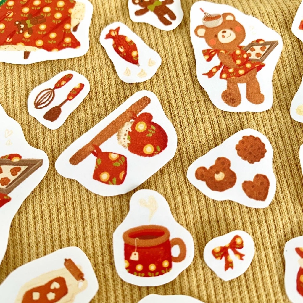 フレークシール&ポストカードセット『お料理クマとねぼすけクマ』