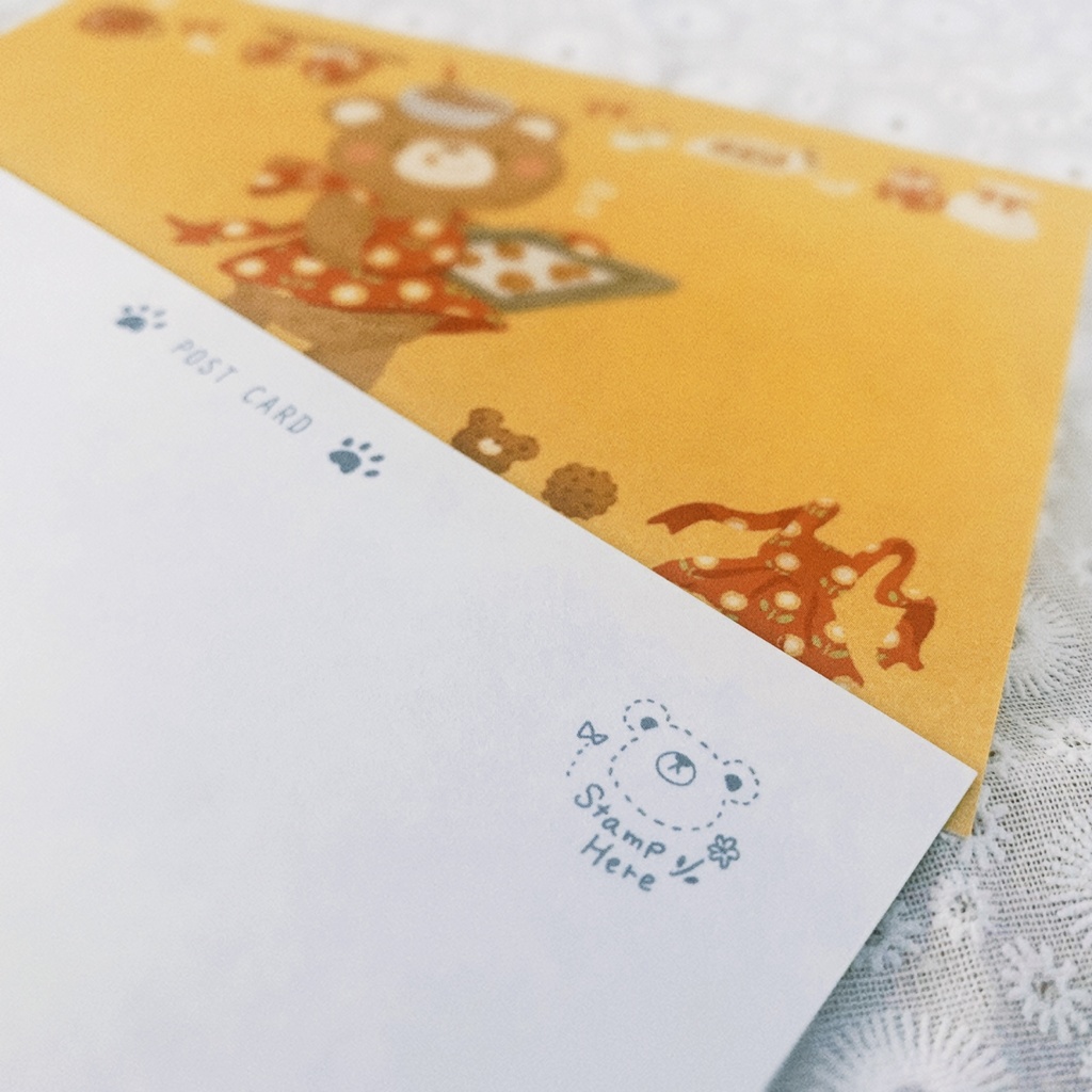 フレークシール&ポストカードセット『お料理クマとねぼすけクマ』