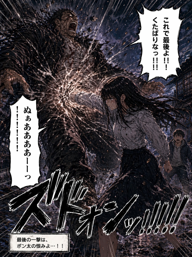 覚醒少女のダークバトルイラスト3枚セット｜漫画風クライマックスシーン・アニメ調デジタルアート