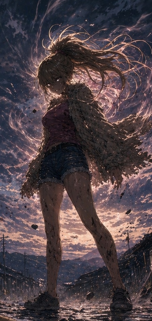 覚醒少女のダークバトルイラスト3枚セット|漫画風クライマックスシーン・アニメ調デジタルアート