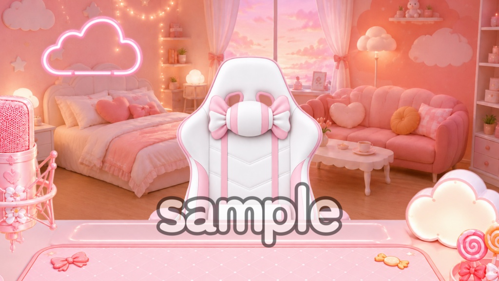 【動く配信背景】Pink Candy Room｜Vtuber向けオーバーレイセット