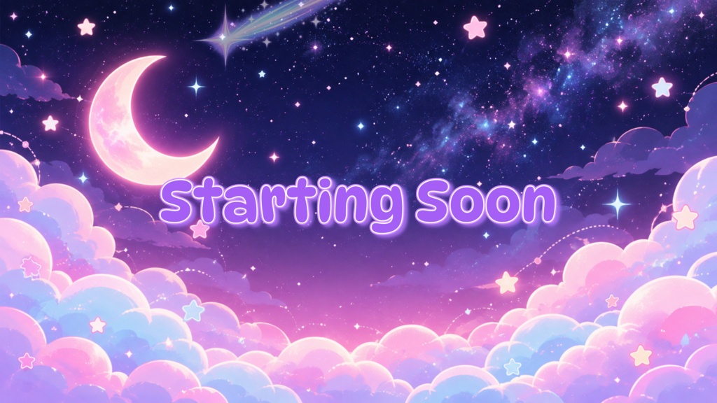 【動く待機画面】ゆめかわ星空と流れ星の〜Starting Soon〜