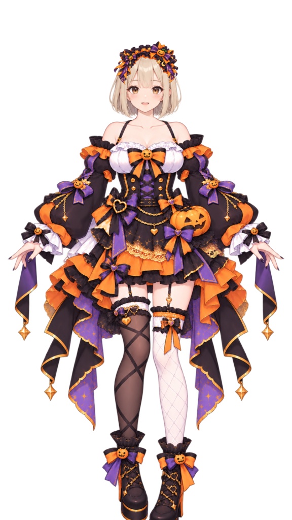 【VTuber向け】ハロウィン着せ替え衣装セット🎃|かぼちゃゴシックドレス&頭アクセ2種|透過PNG・全3点