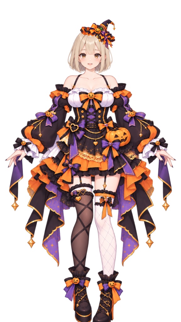 【VTuber向け】ハロウィン着せ替え衣装セット🎃｜かぼちゃゴシックドレス＆頭アクセ2種｜透過PNG・全3点