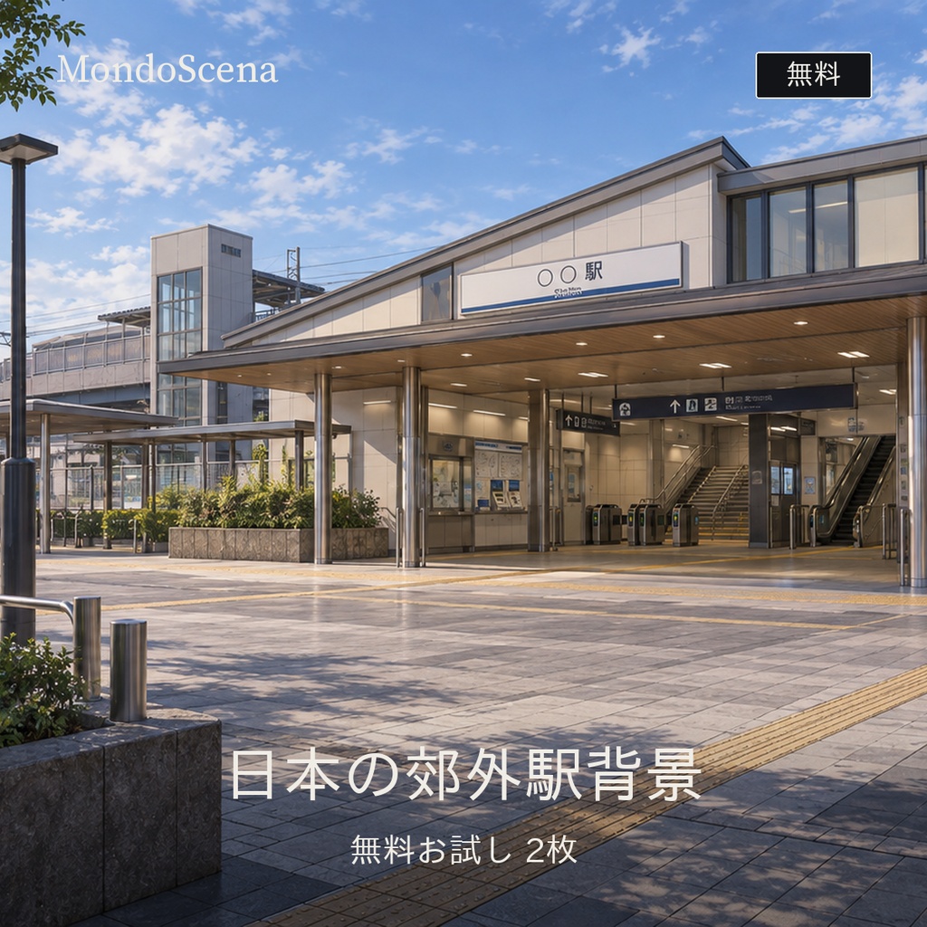 日本の郊外駅背景16枚セット|駅前・改札・ホーム・跨線橋|昼・夕方・夜・深夜