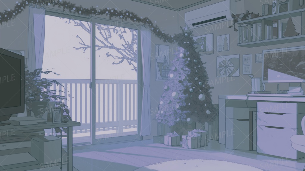 【動く背景】クリスマスツリーが彩る部屋