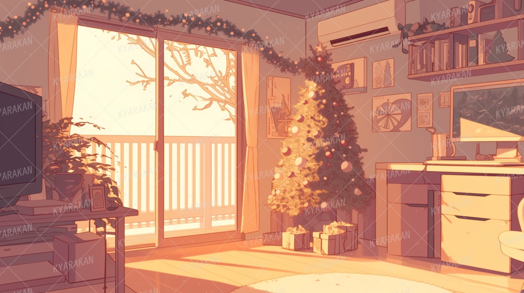 【動く背景】クリスマスツリーが彩る部屋