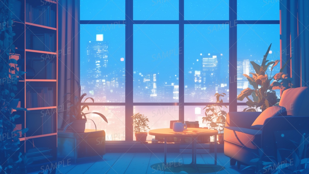 【動く背景】観葉植物と都会を見下ろす部屋