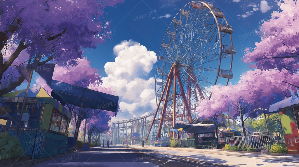 【背景】桜並木の下の観覧車通り