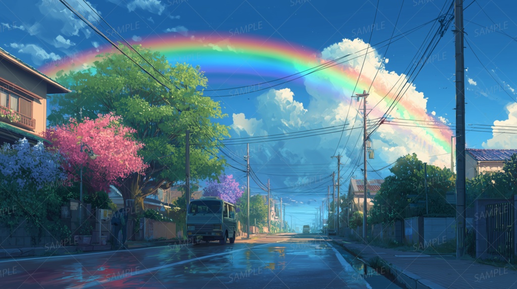 【背景】虹のアーチがかかる街