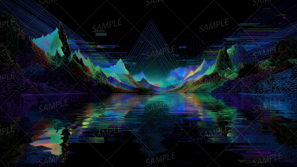 【ミニ動く背景】虹彩山脈とデジタル水面